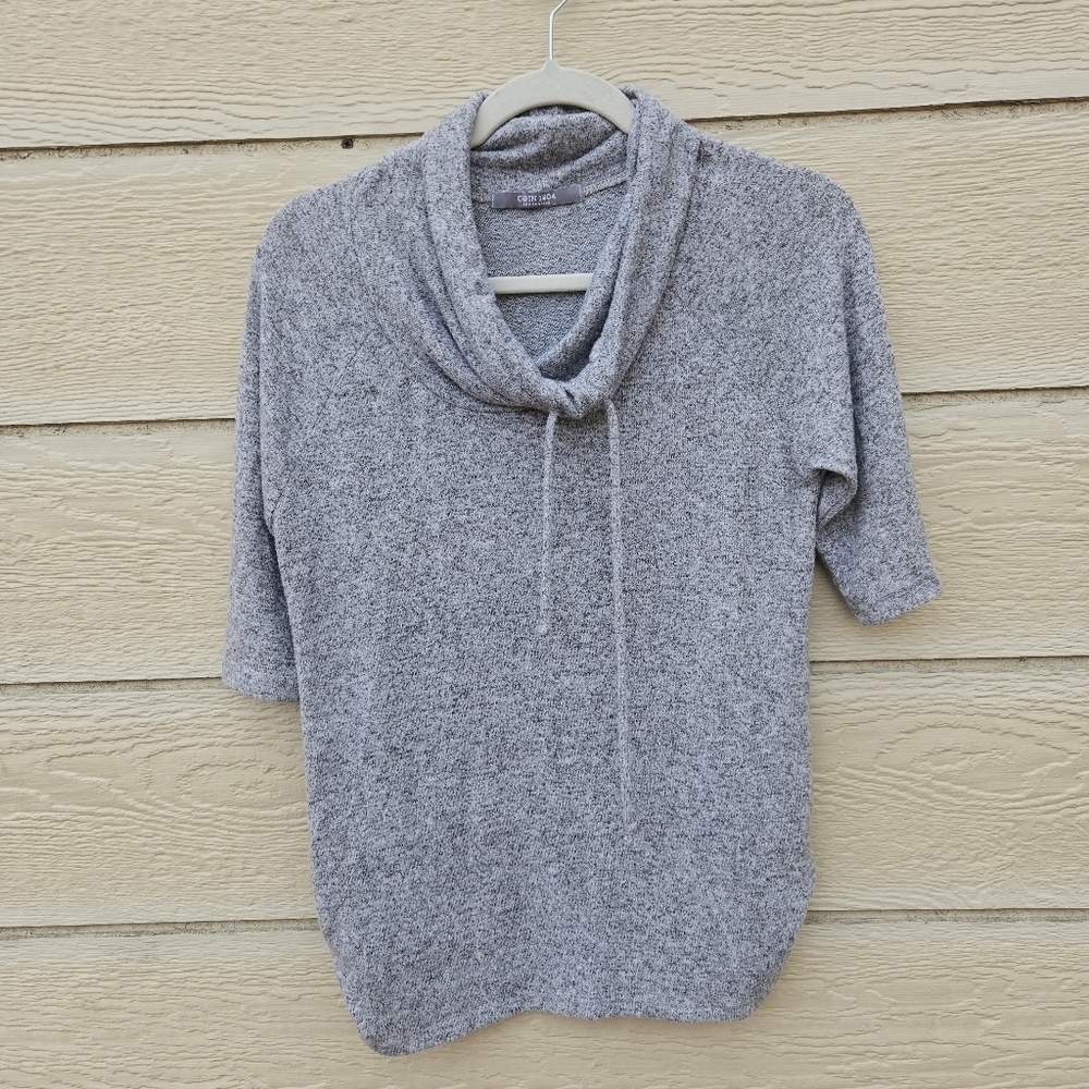 Coin 1804 gray funnel neck top with side ruching small